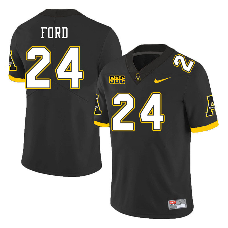 Youth #24 Scoobie Ford Appalachian State Mountaineers College Football Jerseys Stitched Sale-Black